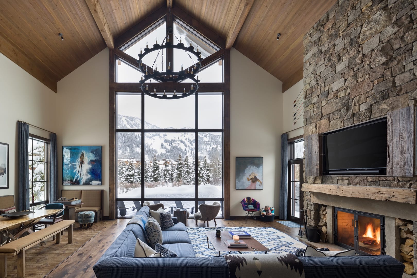 Cozy living room with mountain view.