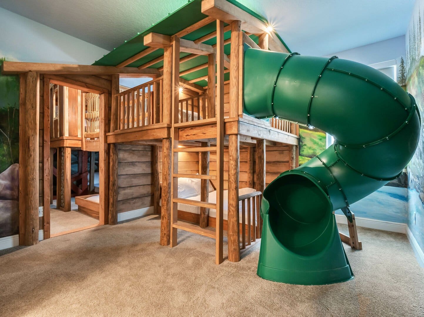 Treehouse bunk bed with slide.