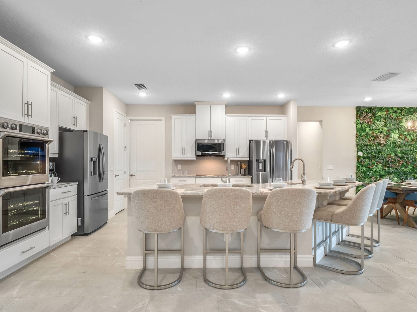 Modern kitchen with island seating.