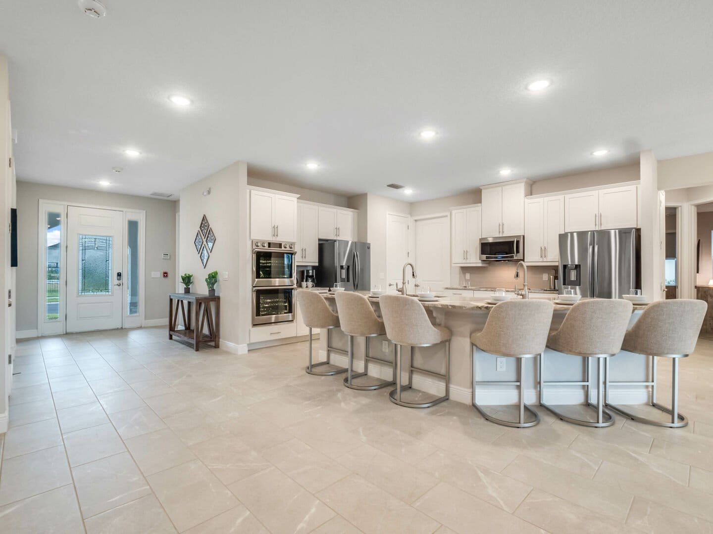 Modern kitchen with island seating.