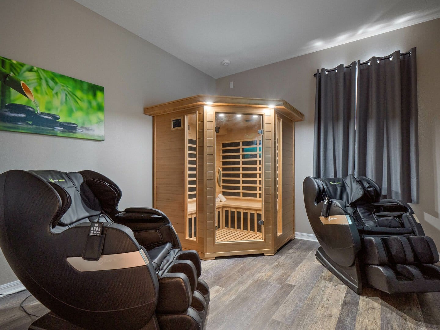 Massage chairs and sauna room.