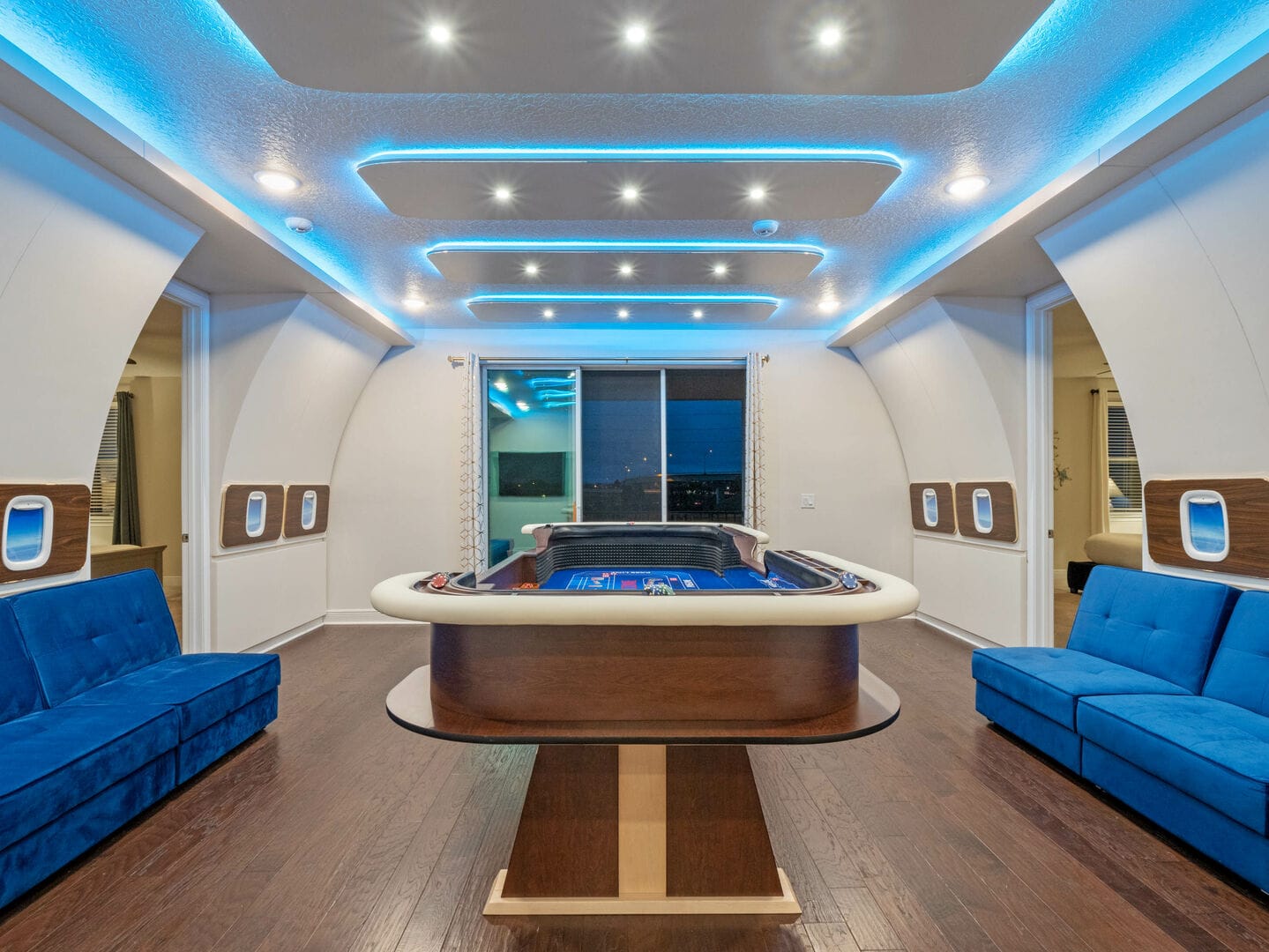 Futuristic room with gaming table.