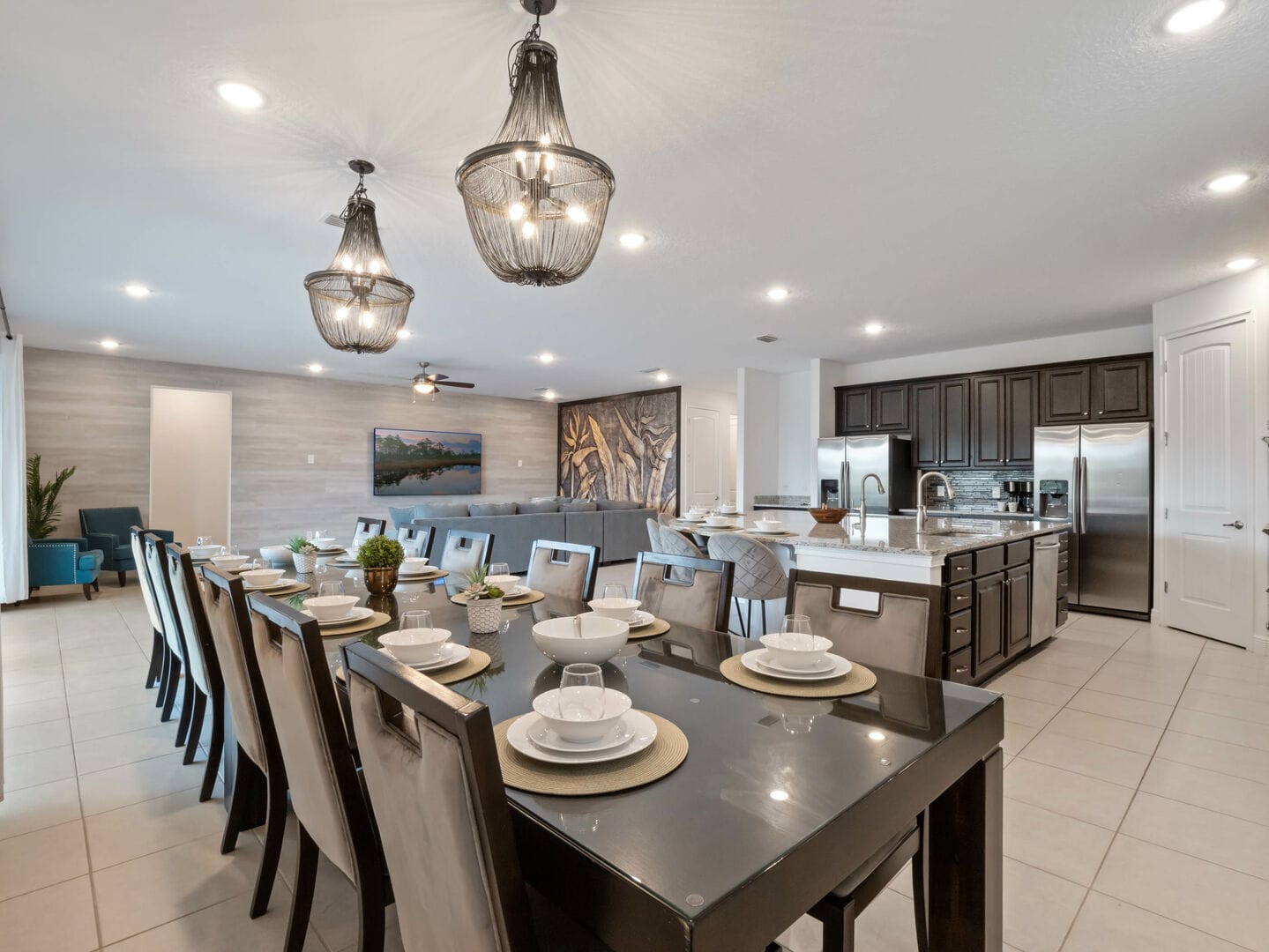 Modern kitchen and dining room.