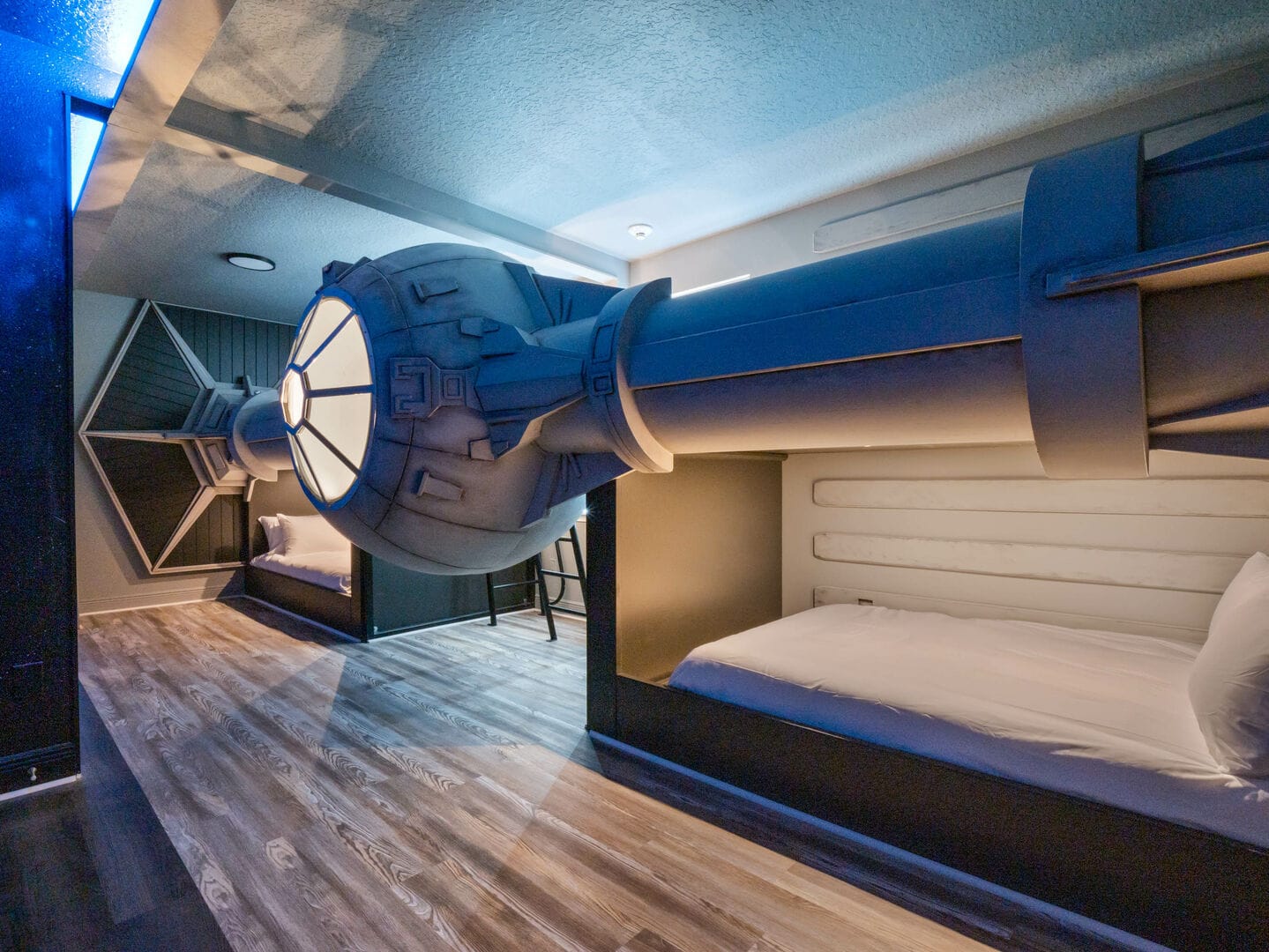 Star Wars themed bedroom with beds.