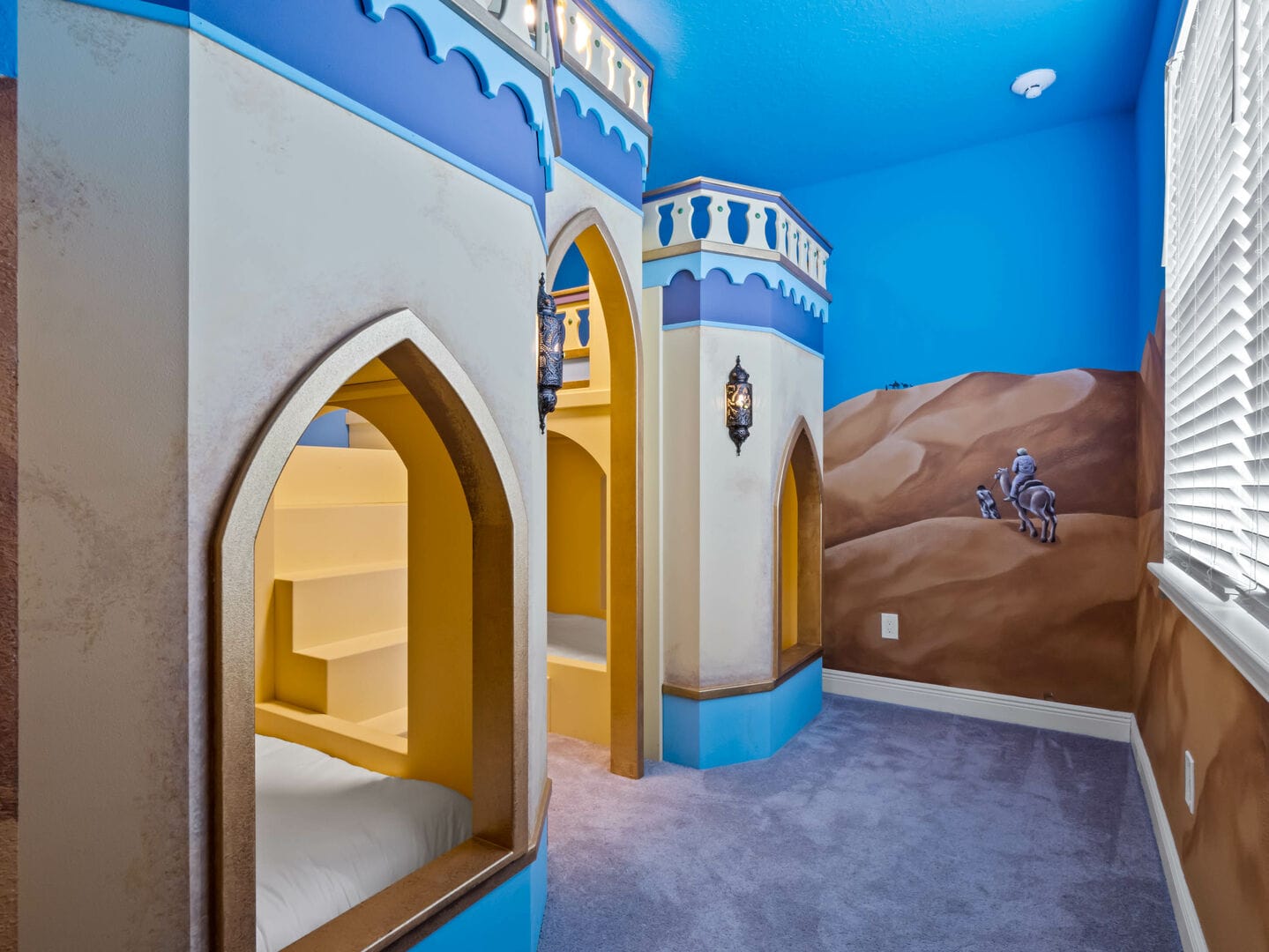 Desert-themed room with castle decor.