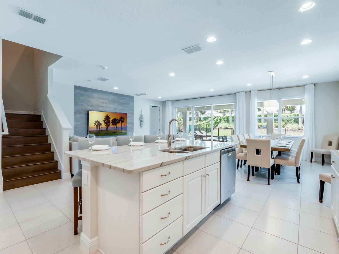 Modern open-concept kitchen and living.