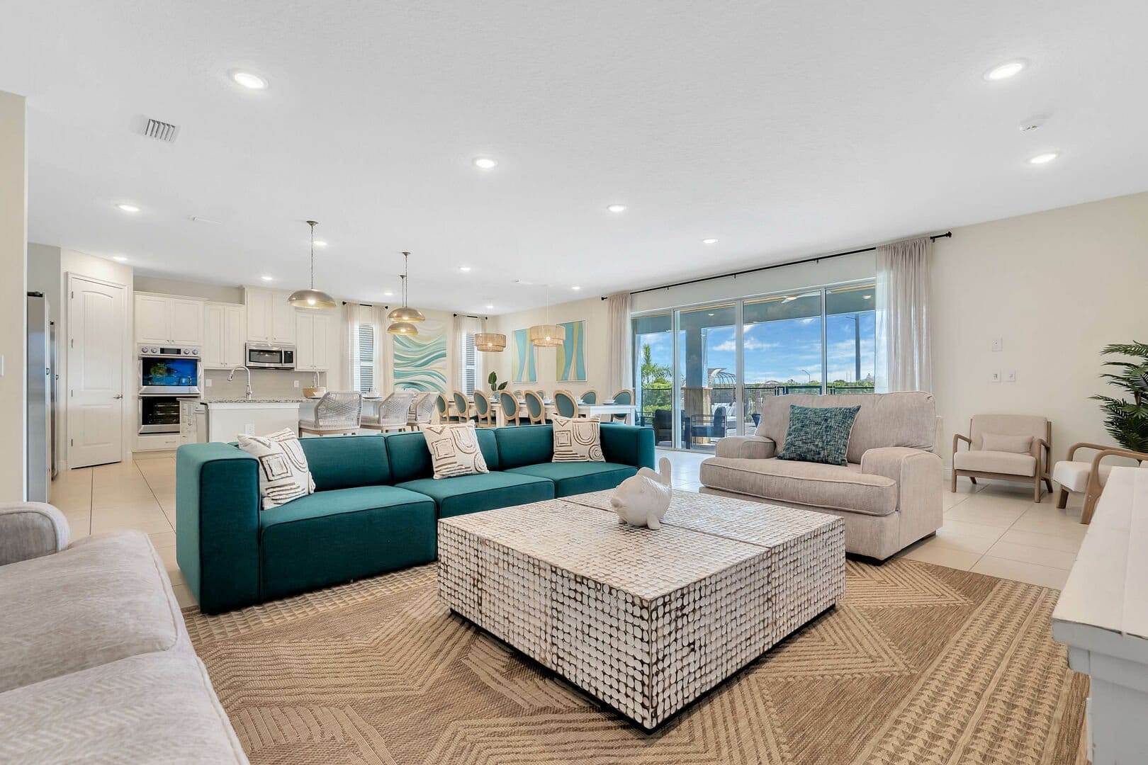 Open-concept living room and kitchen.