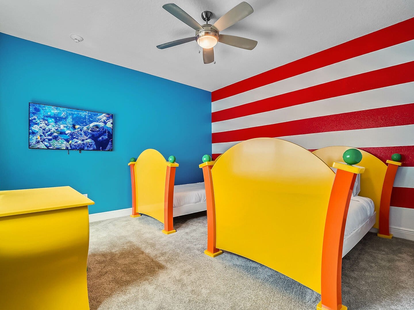 Colorful kids room with twin beds.