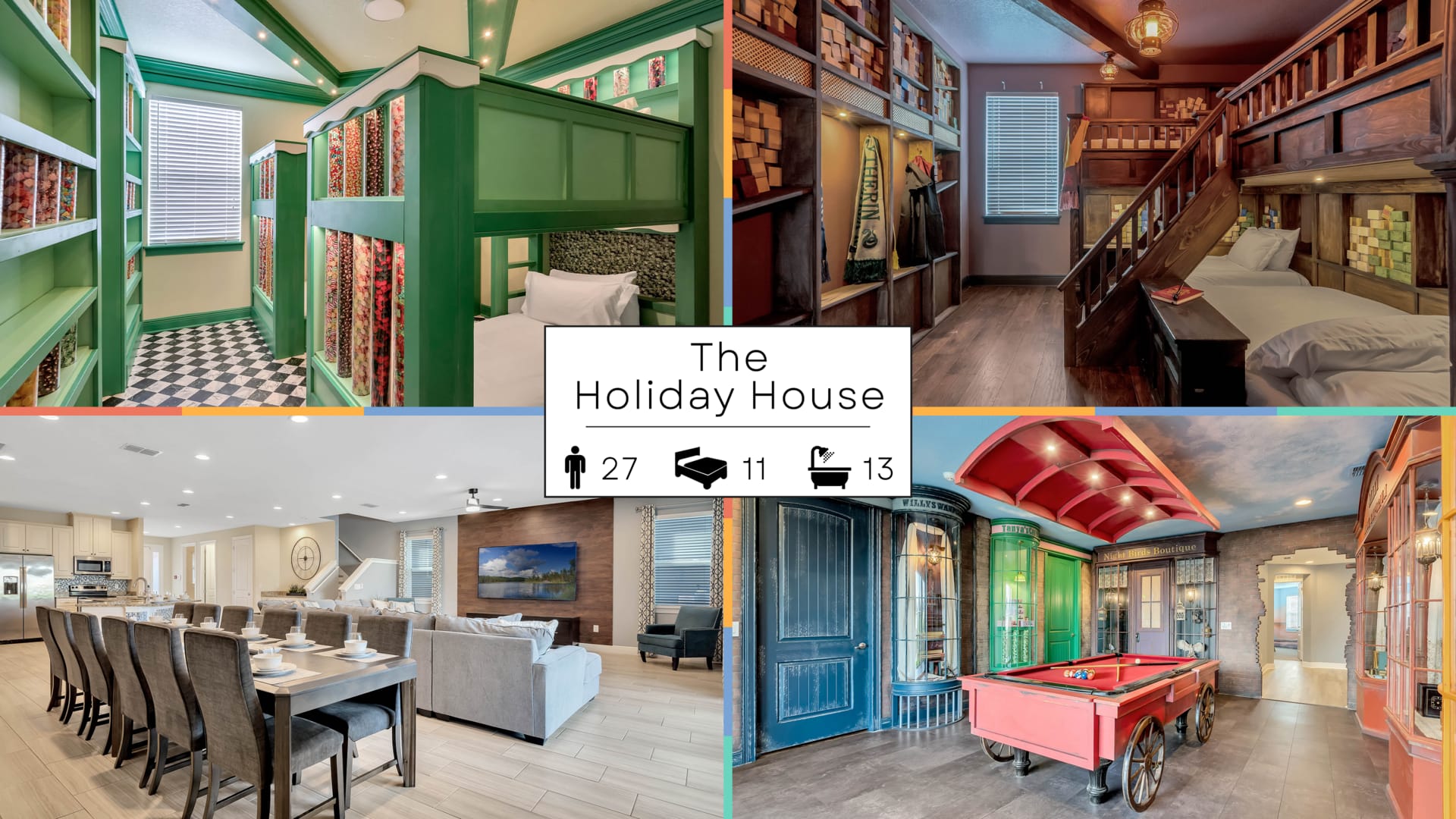 Colorful holiday house interior collage.