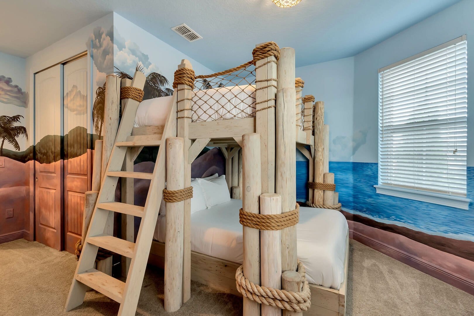 Nautical-themed bunk bed room.