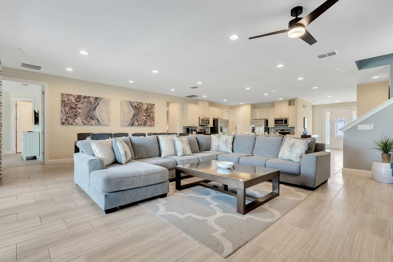 Spacious living room with sectional sofa.