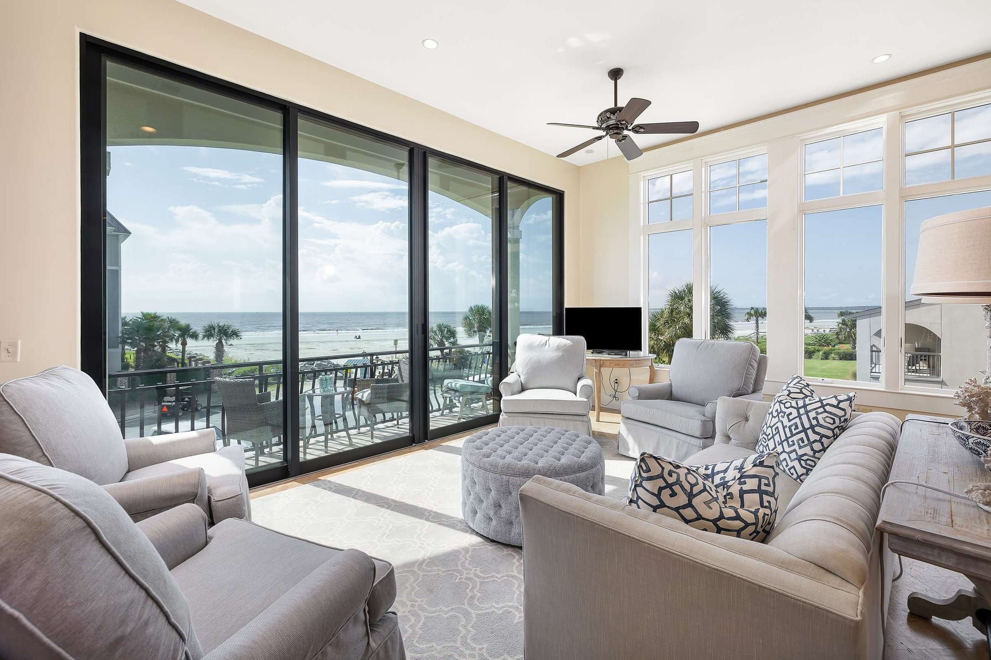 Beachfront living room with ocean view