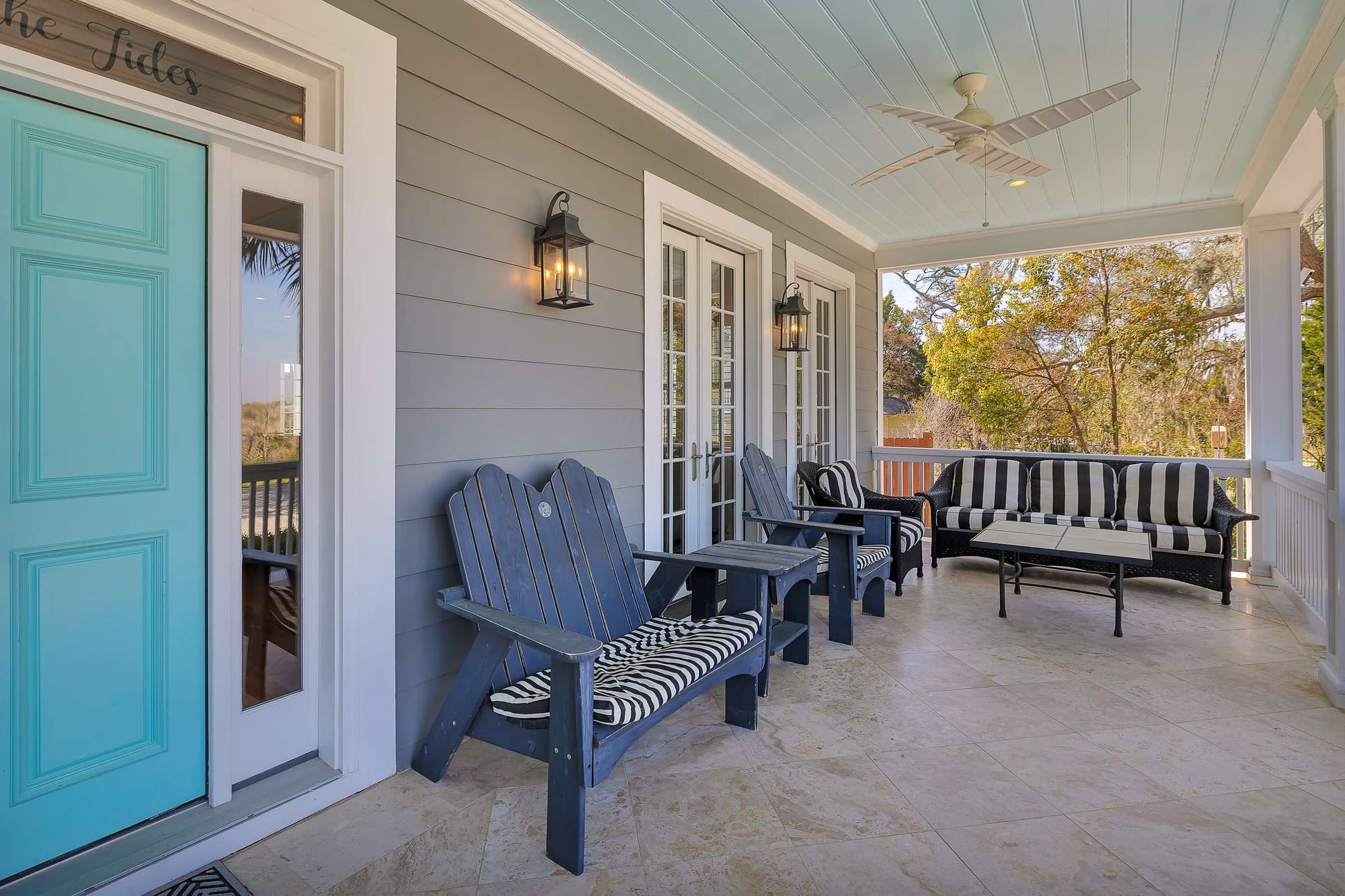 Cozy porch with seating area.