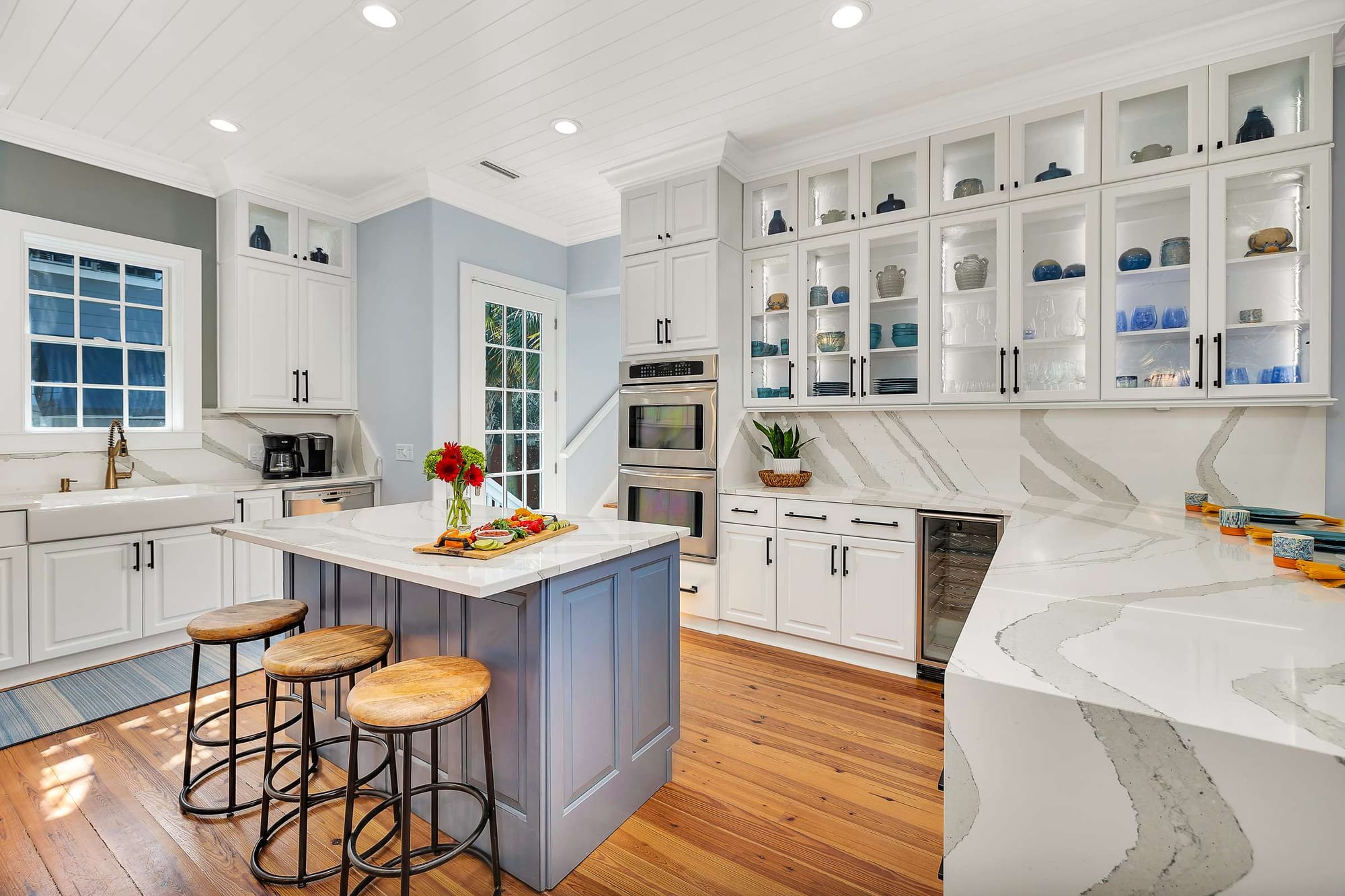 Modern kitchen with island and stools