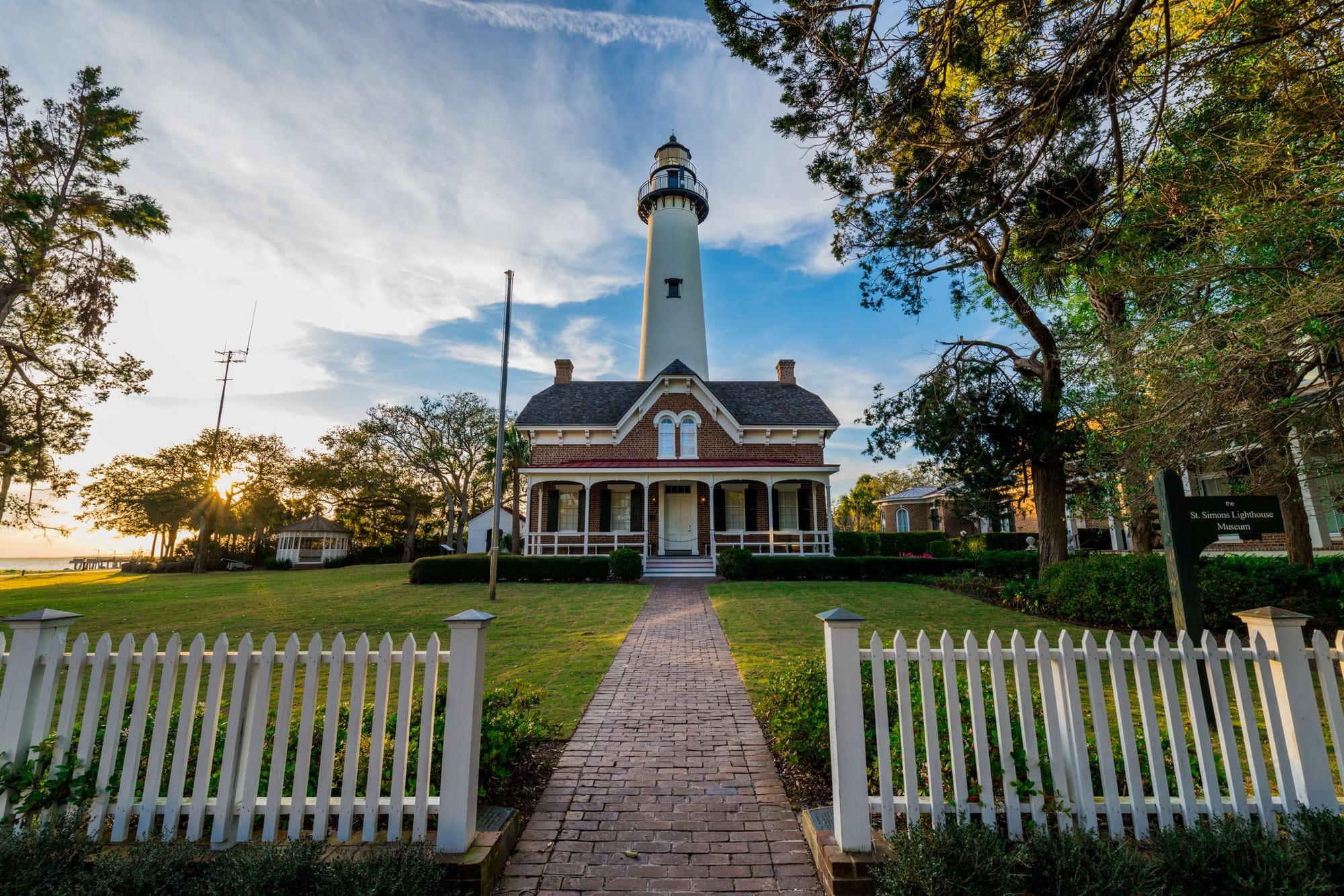 Lighthouse with keeper's house, dusk.