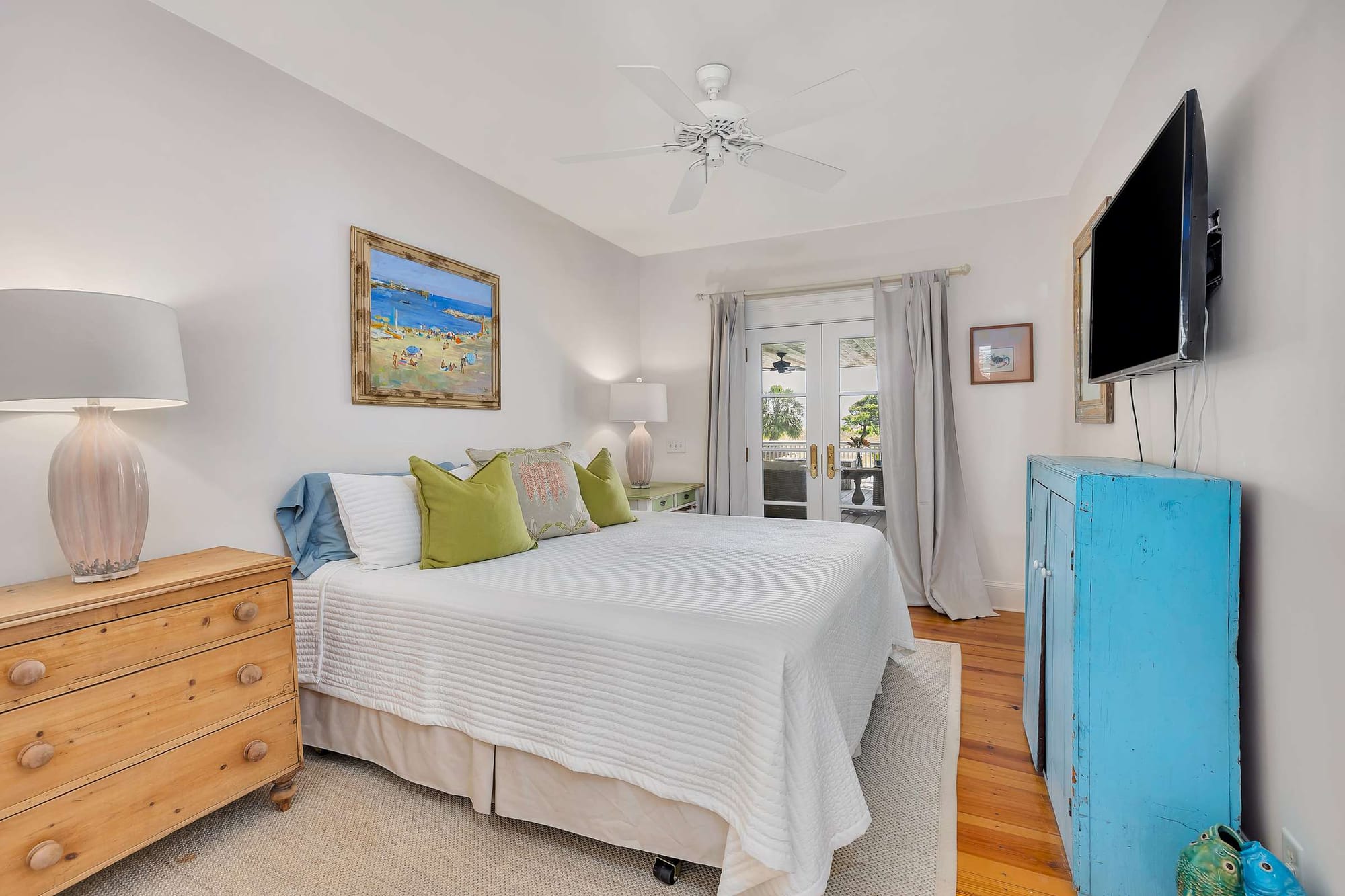 Minimalist bedroom with beach decor.