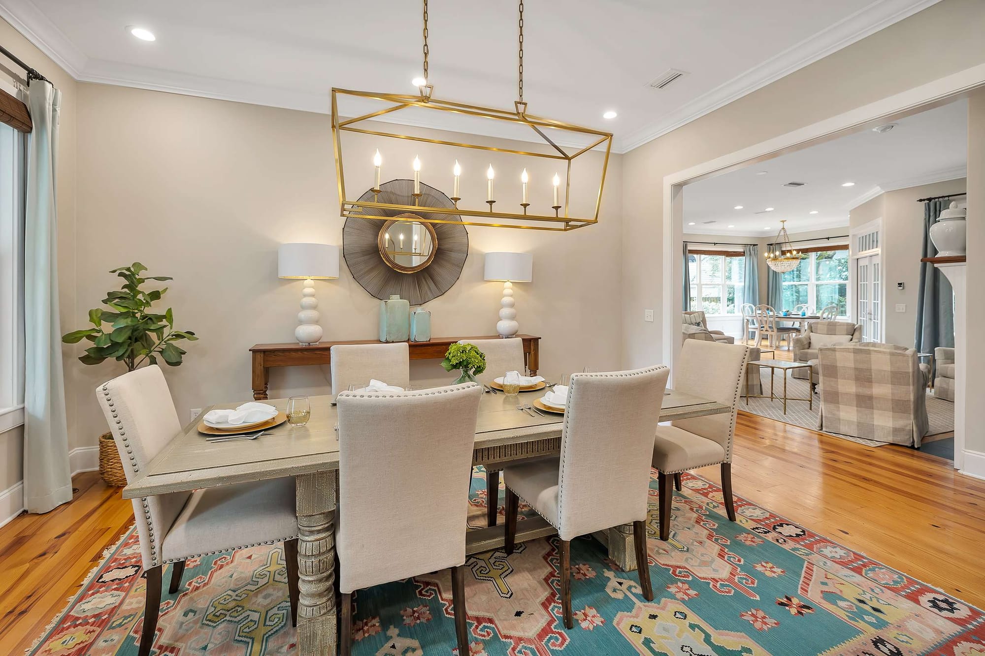 Elegant dining room with modern decor.