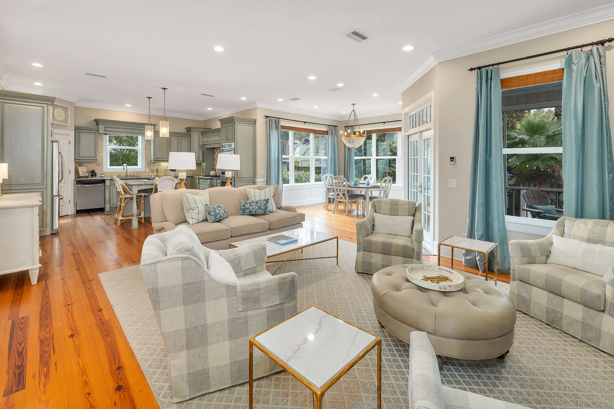 Open-concept living area with kitchen.