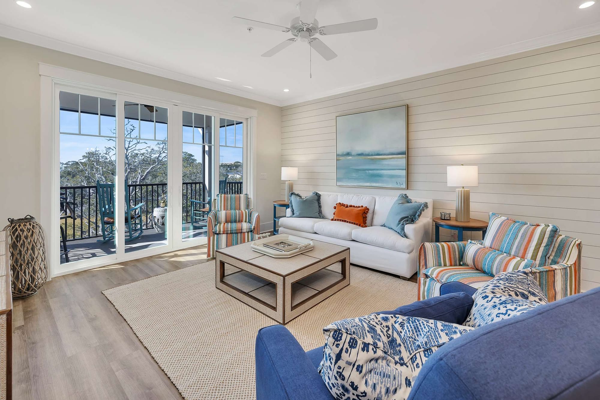 Cozy living room with balcony view.