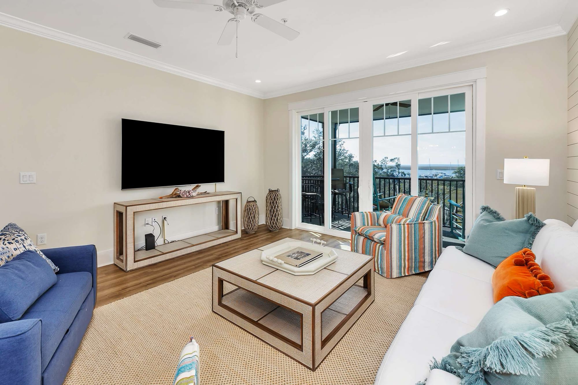 Modern living room with large window.