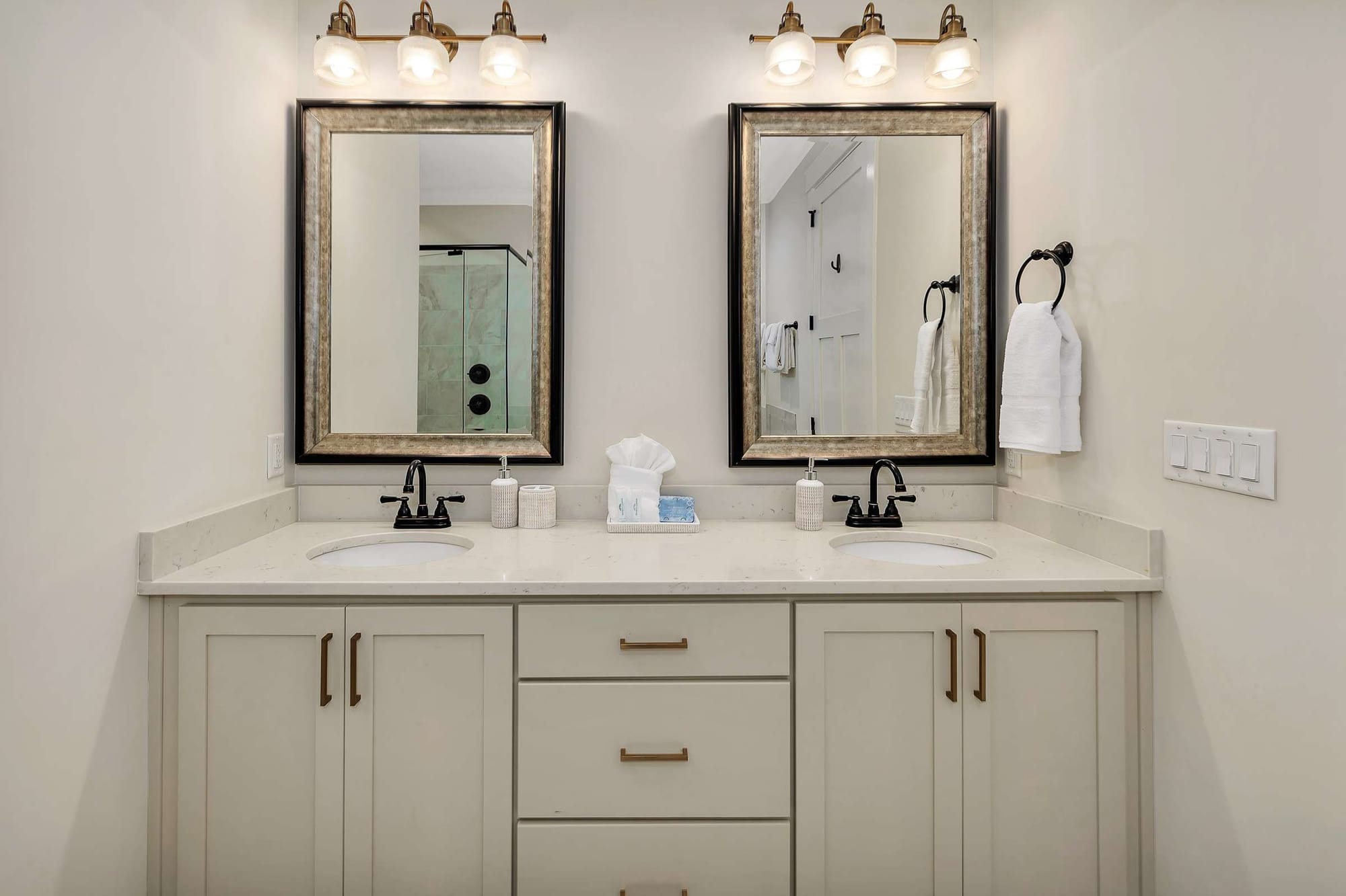 Modern double sink bathroom vanity.