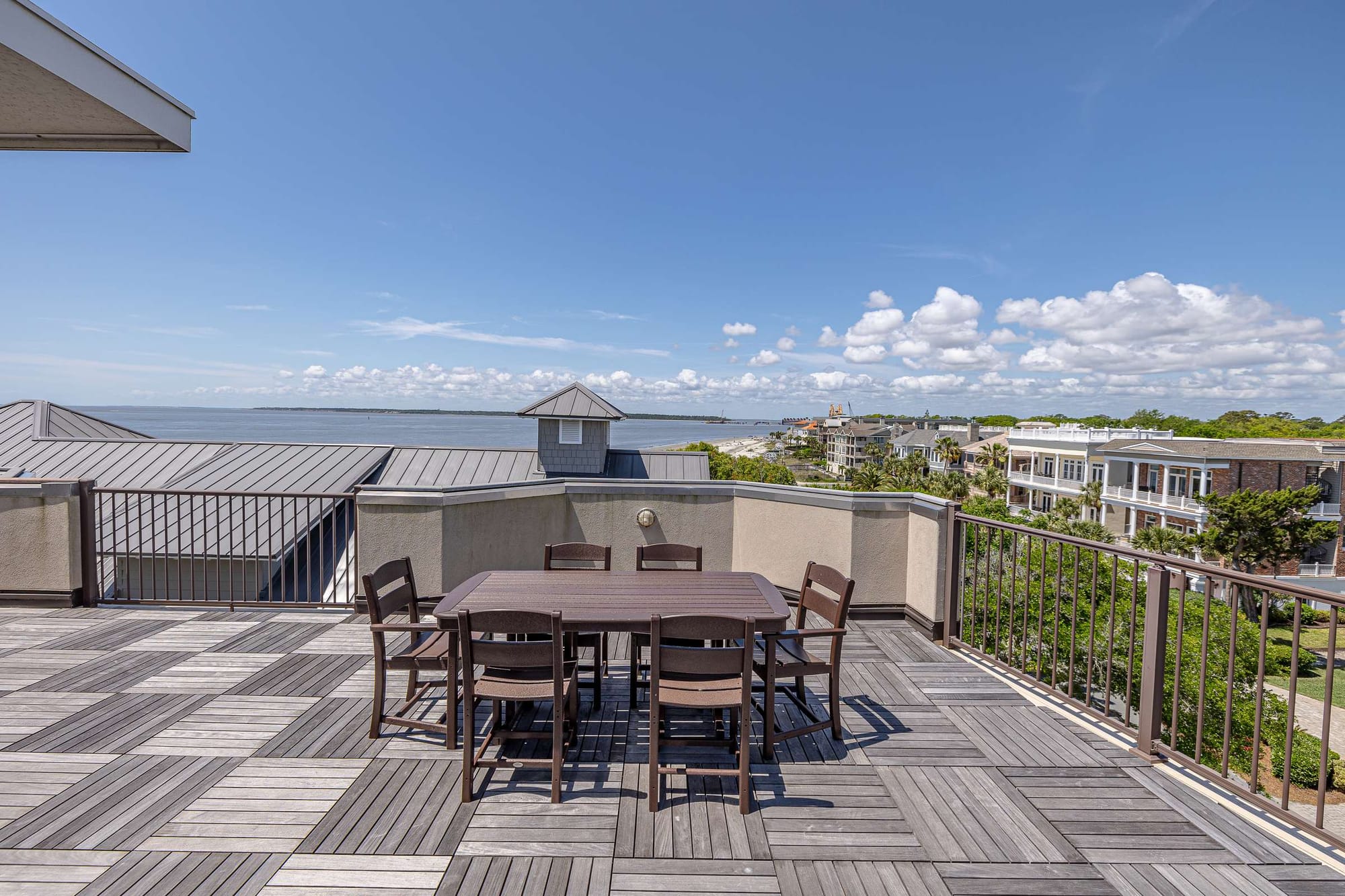 Rooftop patio with ocean view.