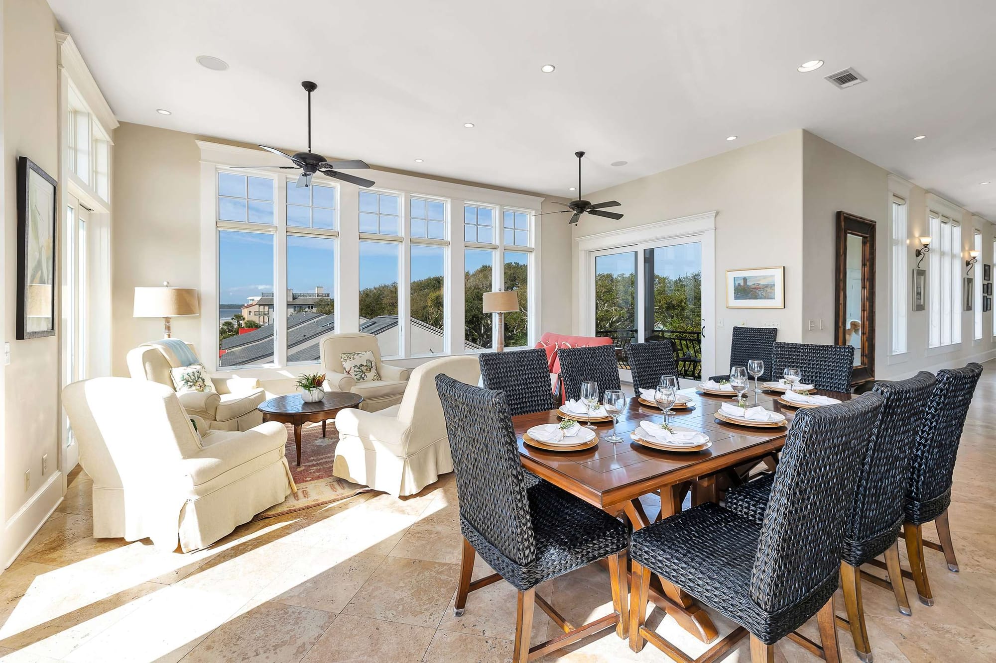 Bright living room with dining area