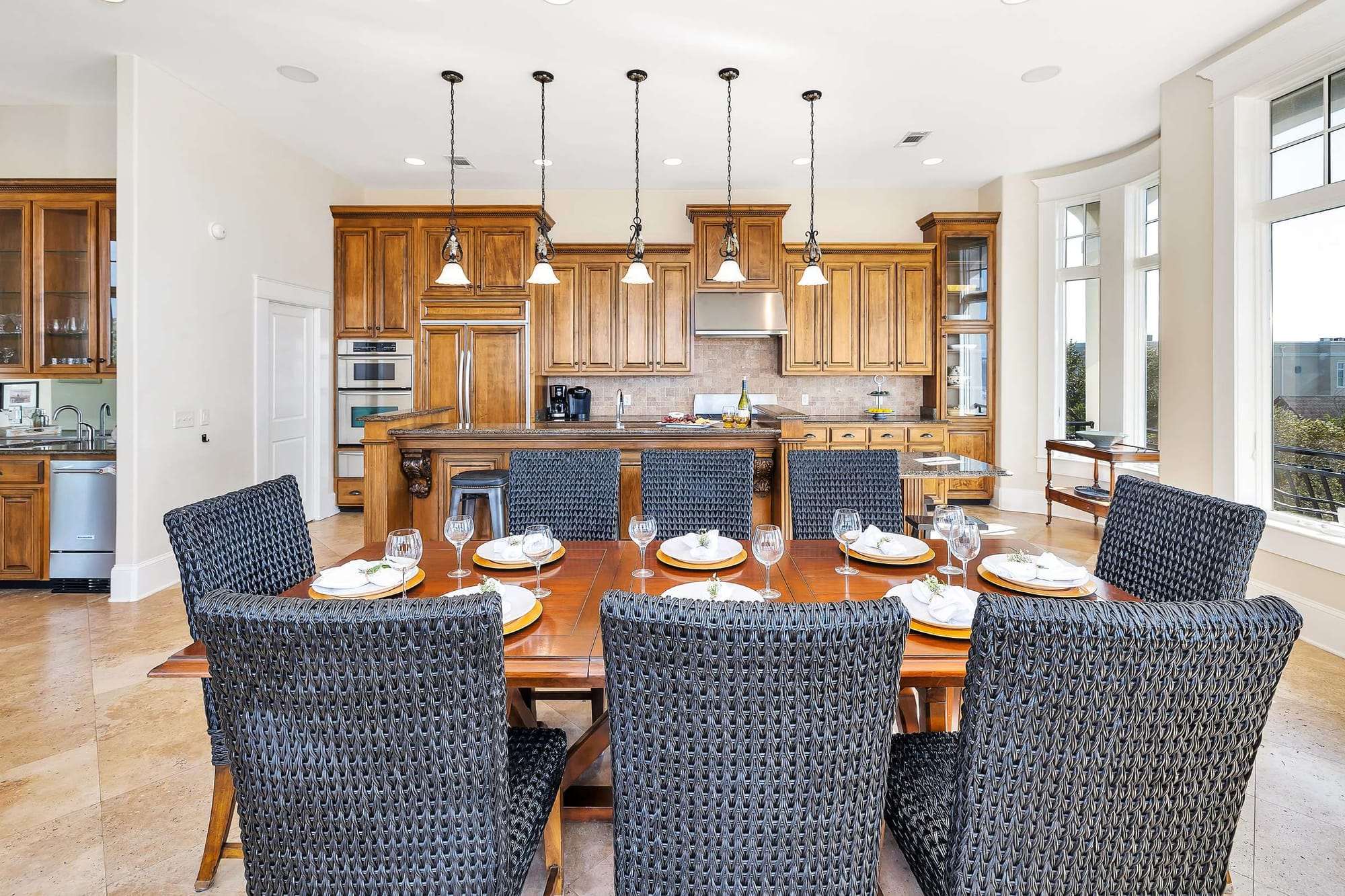 Elegant kitchen and dining area.