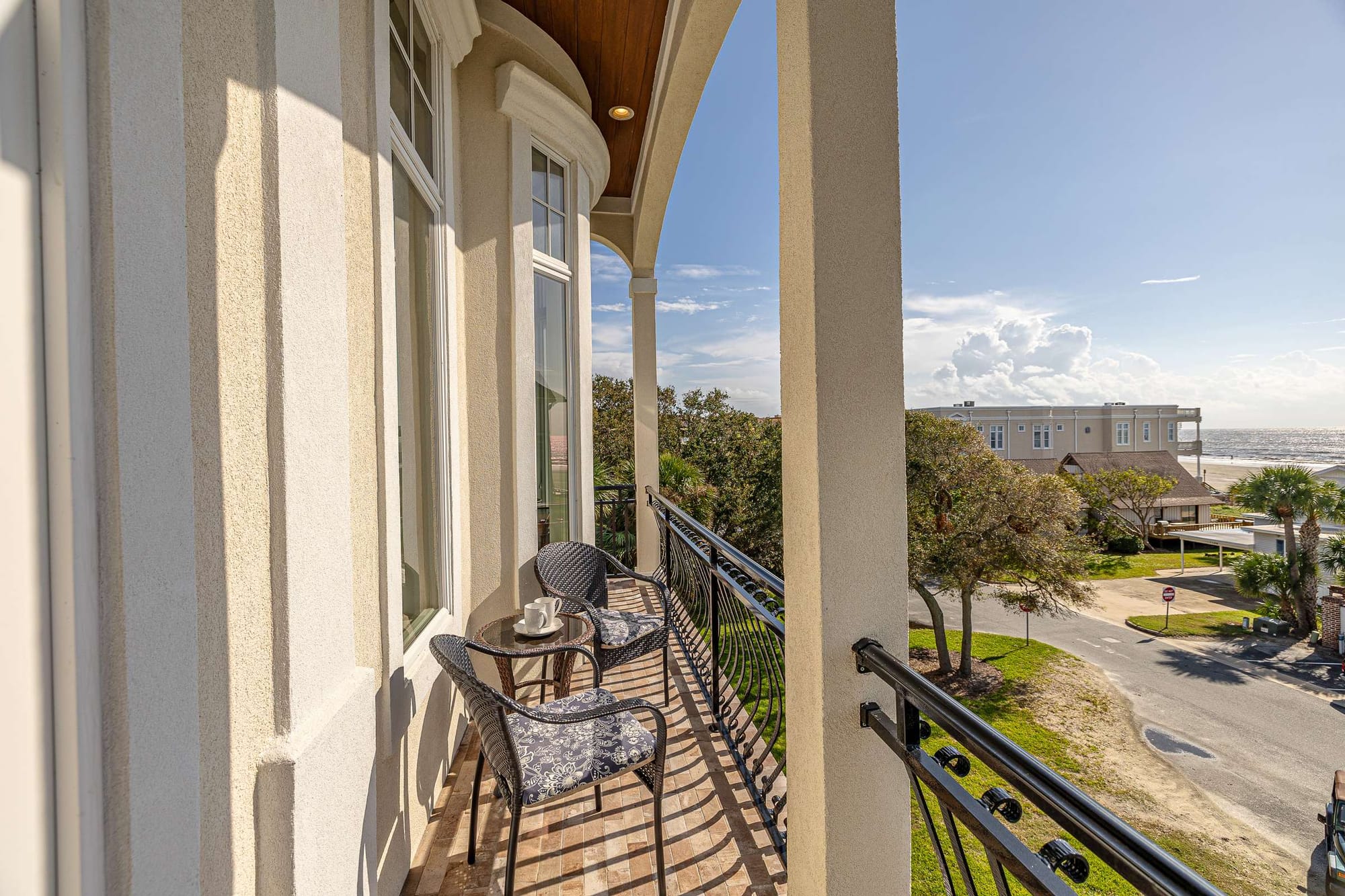 Balcony overlooking the ocean view.