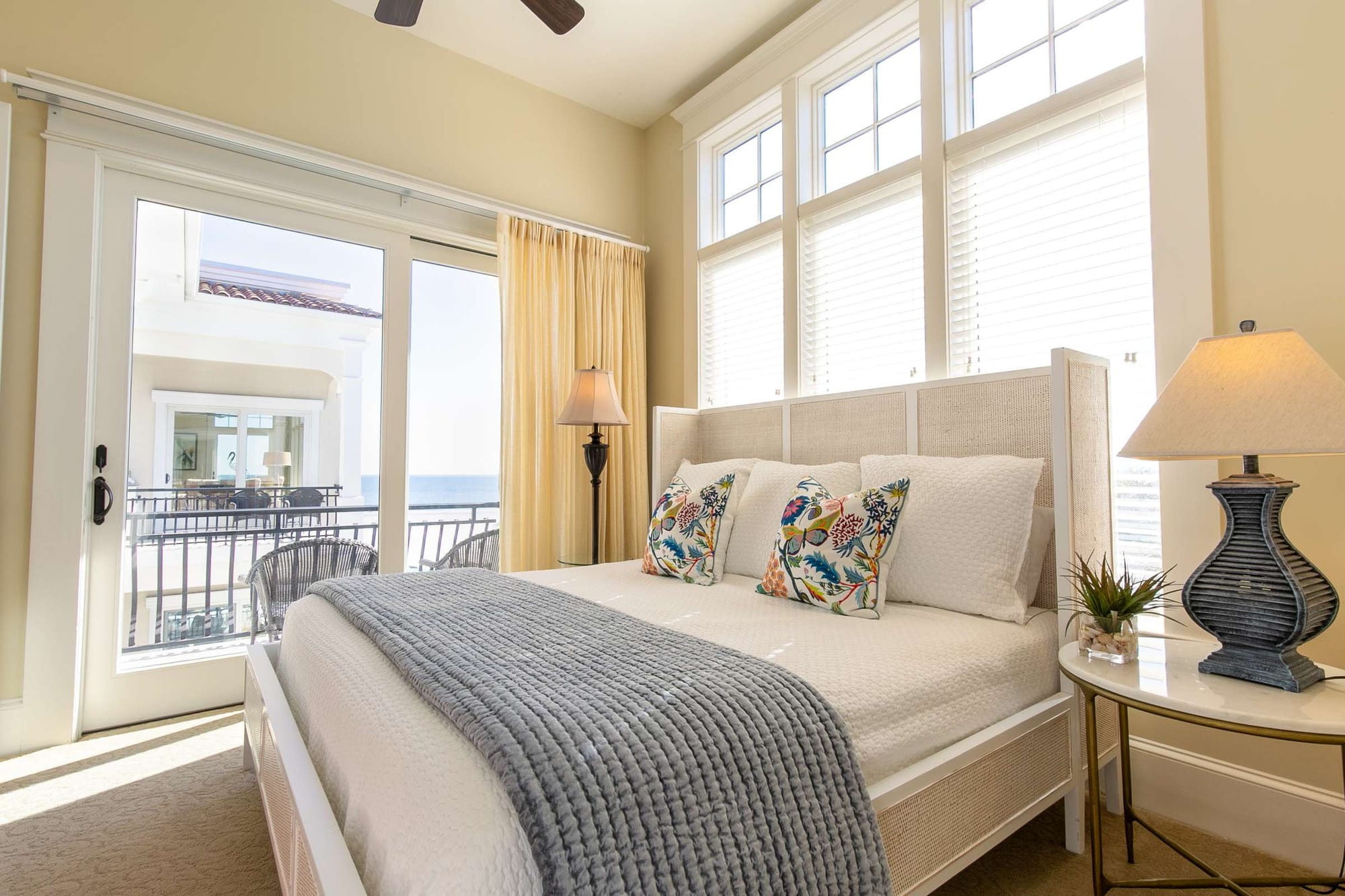 Bright bedroom with ocean view.