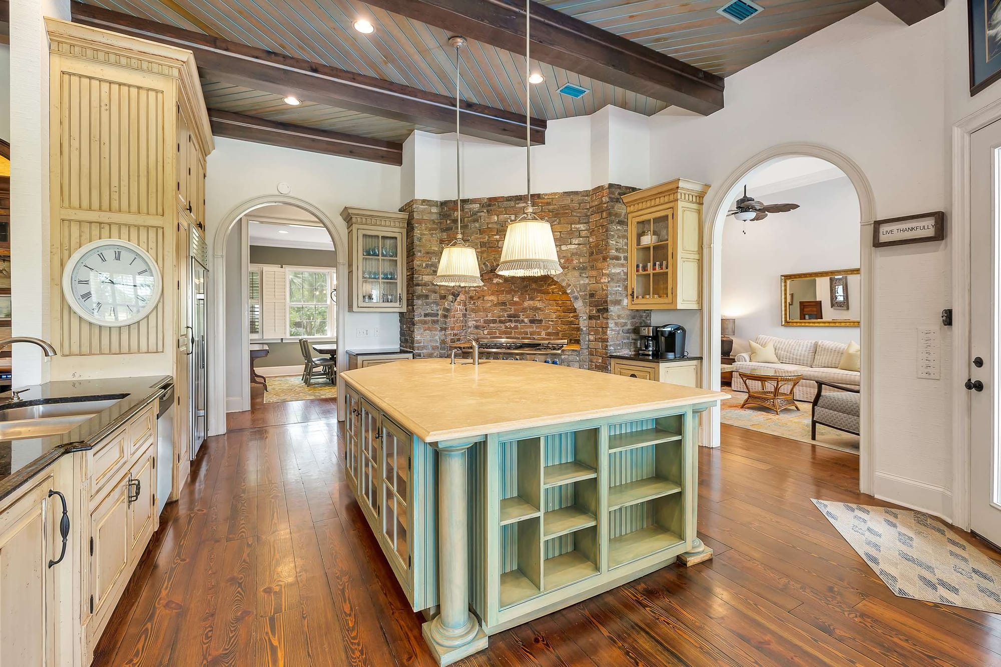 Rustic kitchen with central island.