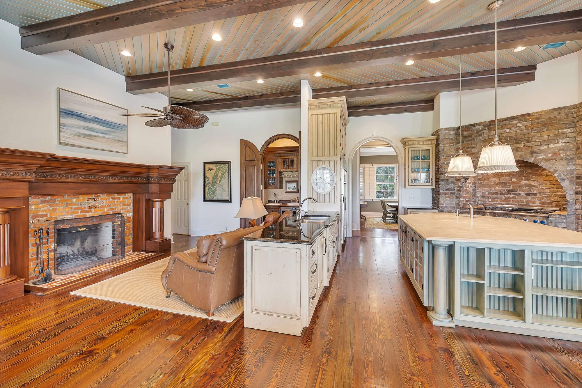 Rustic kitchen with exposed beams.