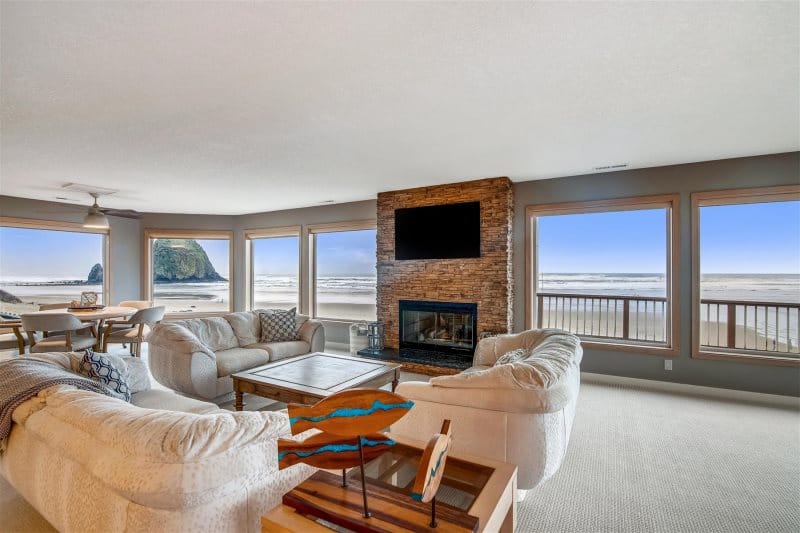 Cozy beach house living room interior.