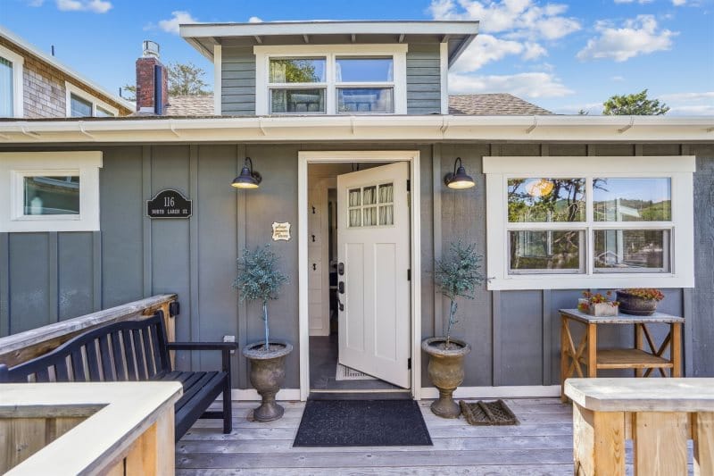 House entrance with open door.