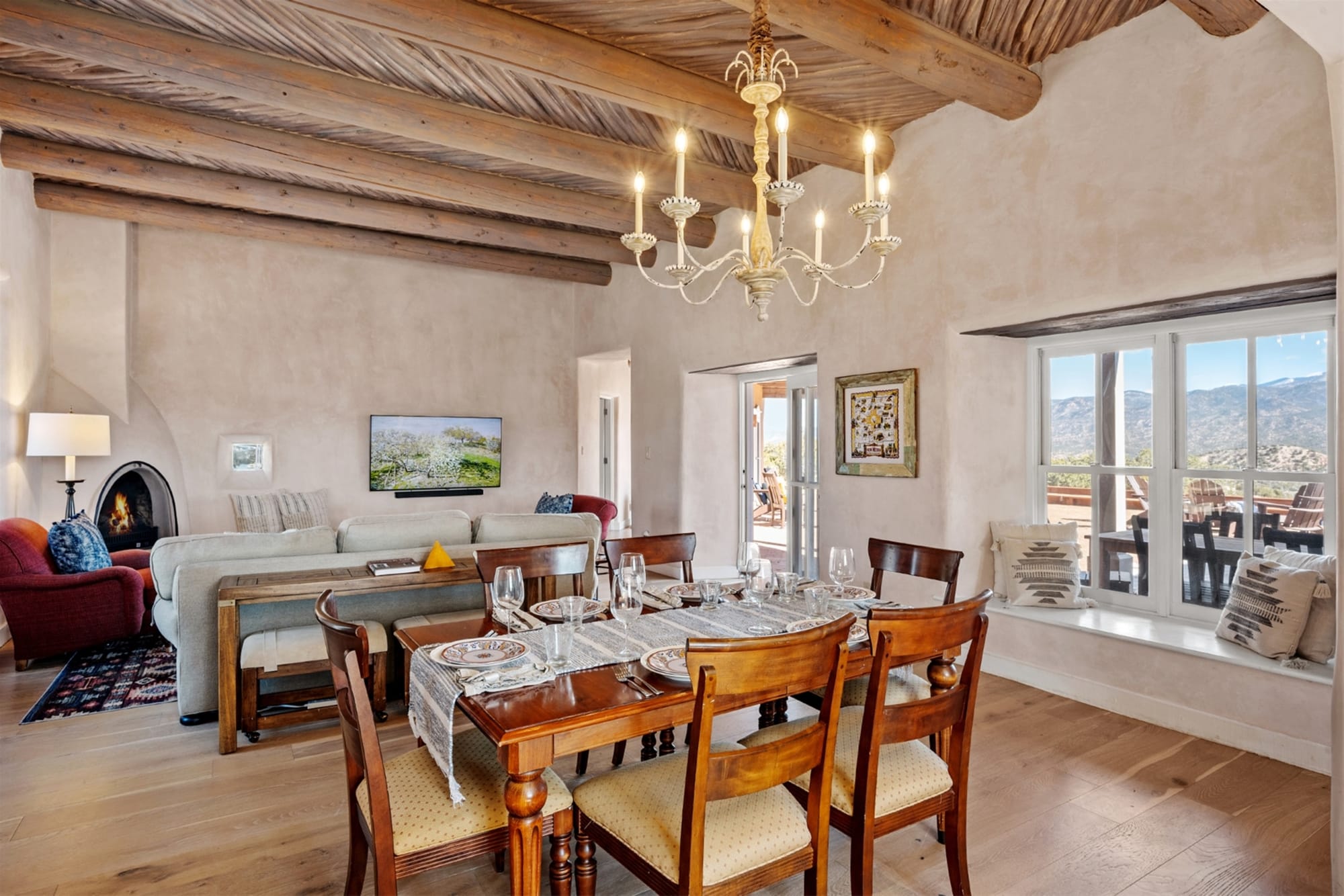 Rustic dining and living area.