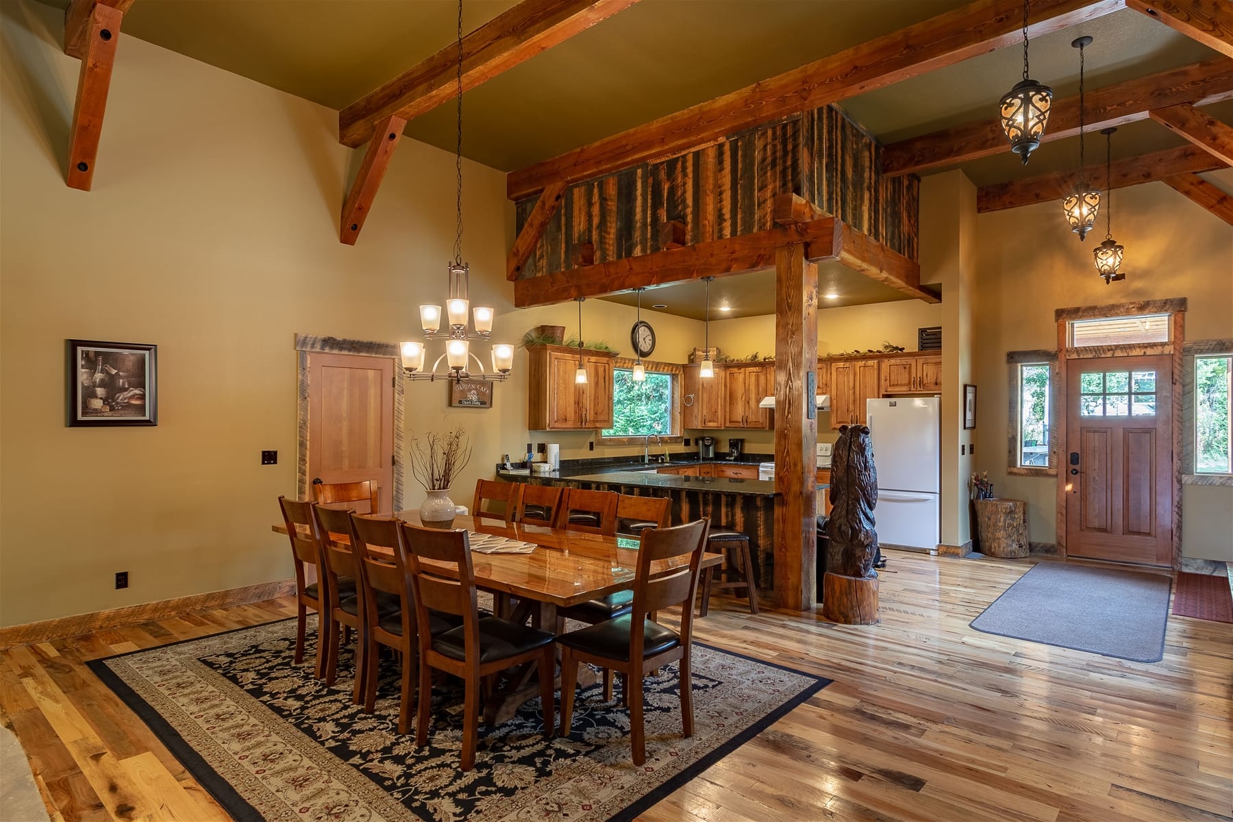 Rustic dining area and kitchen.