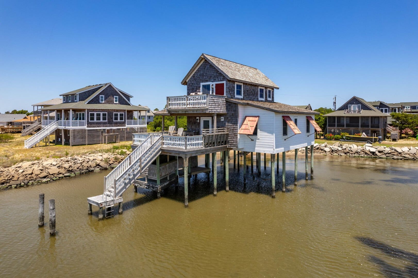 House on stilts over water.