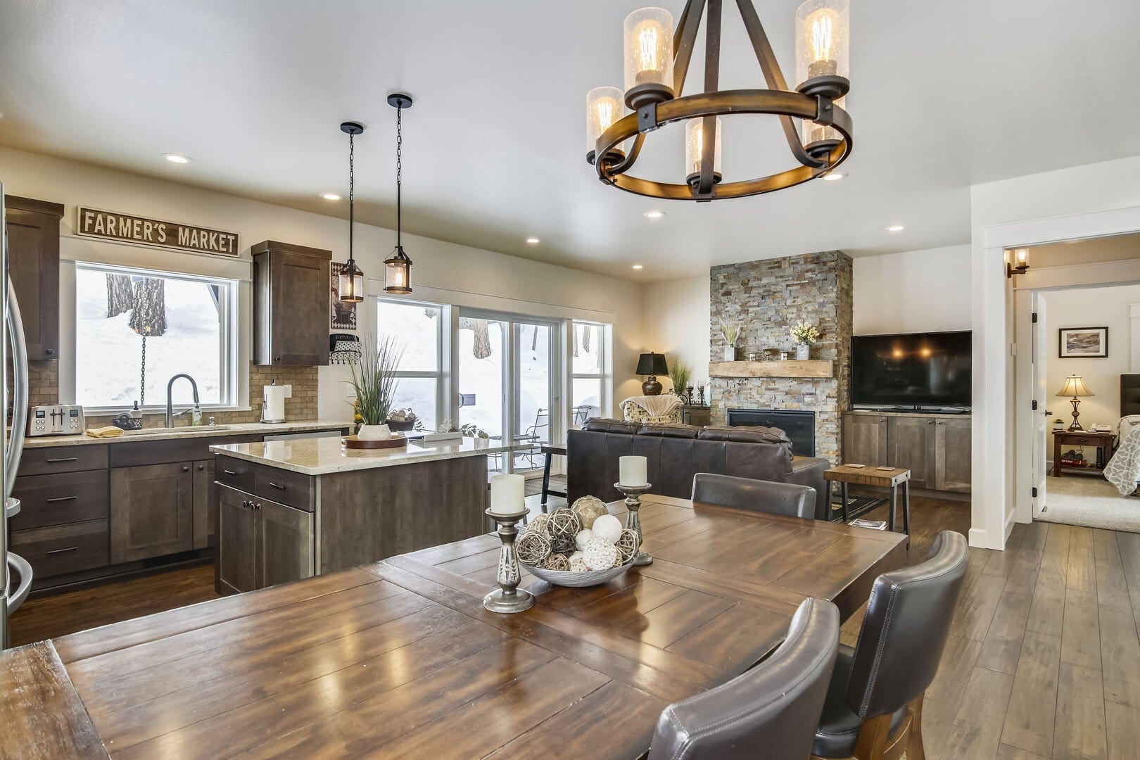 Open-concept kitchen and living area.