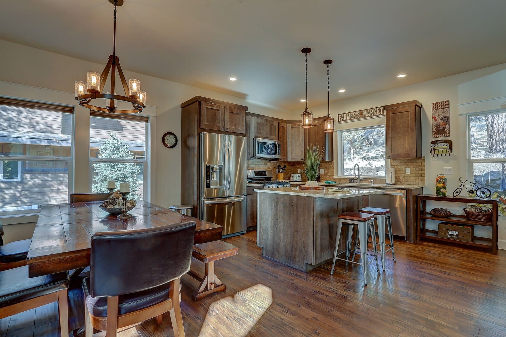 Modern kitchen and dining area.