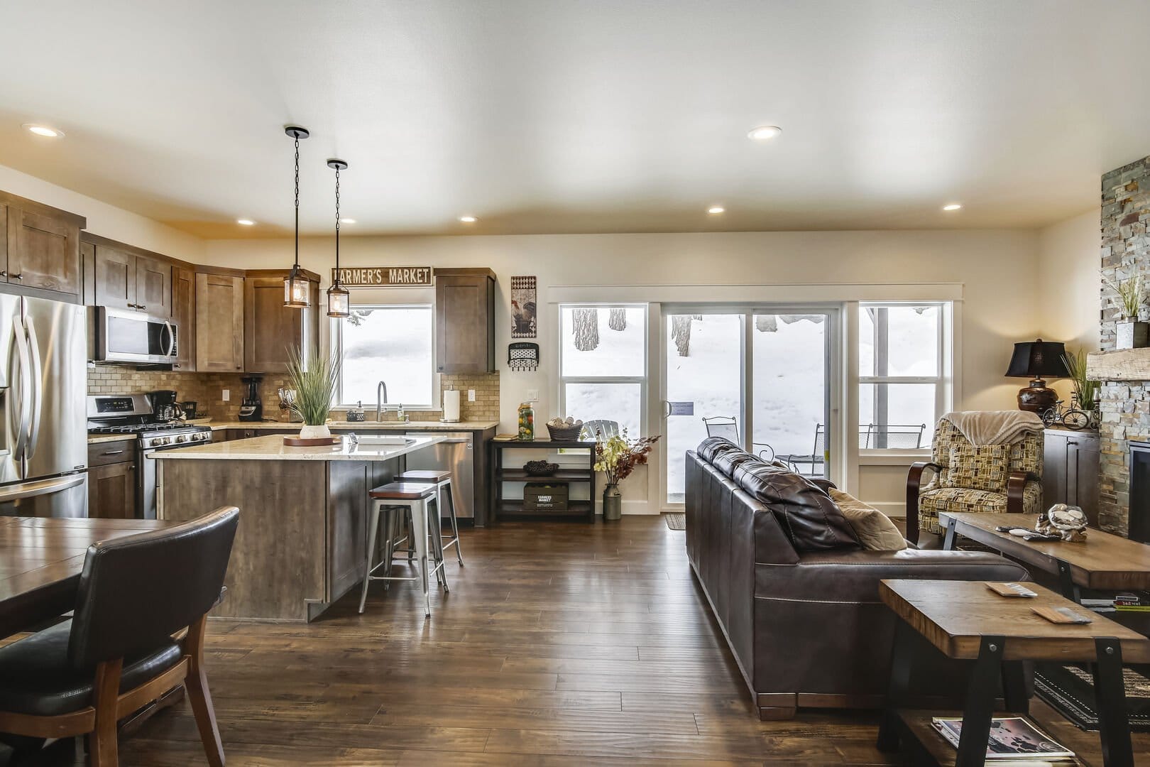 Open kitchen and living area.