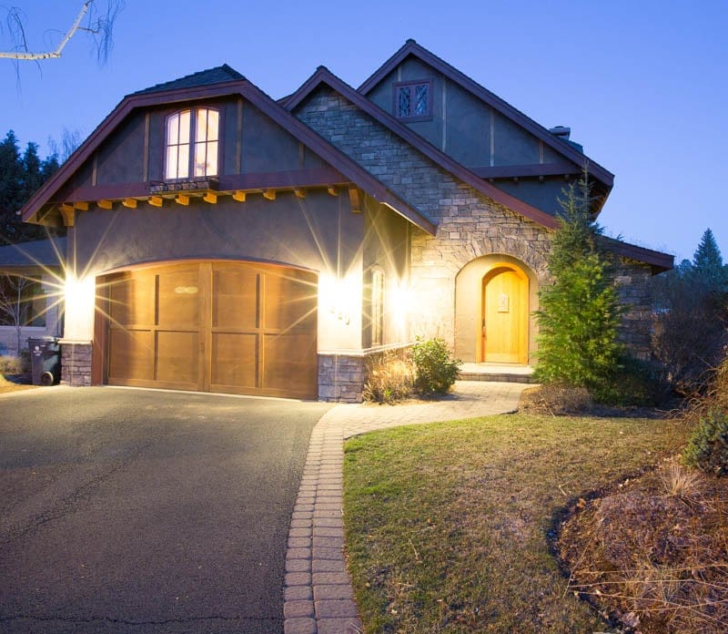 Modern house with illuminated exterior.