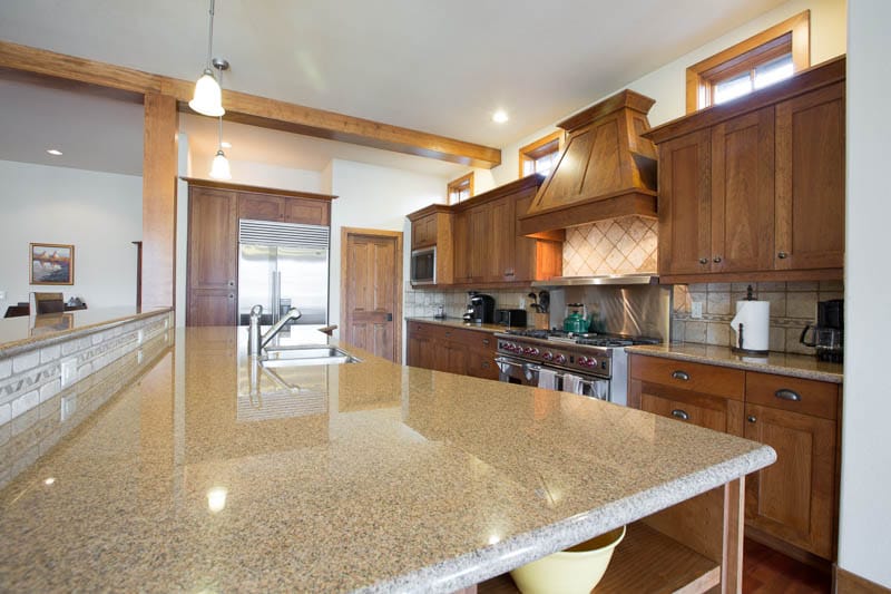 Modern kitchen with wooden cabinetry.