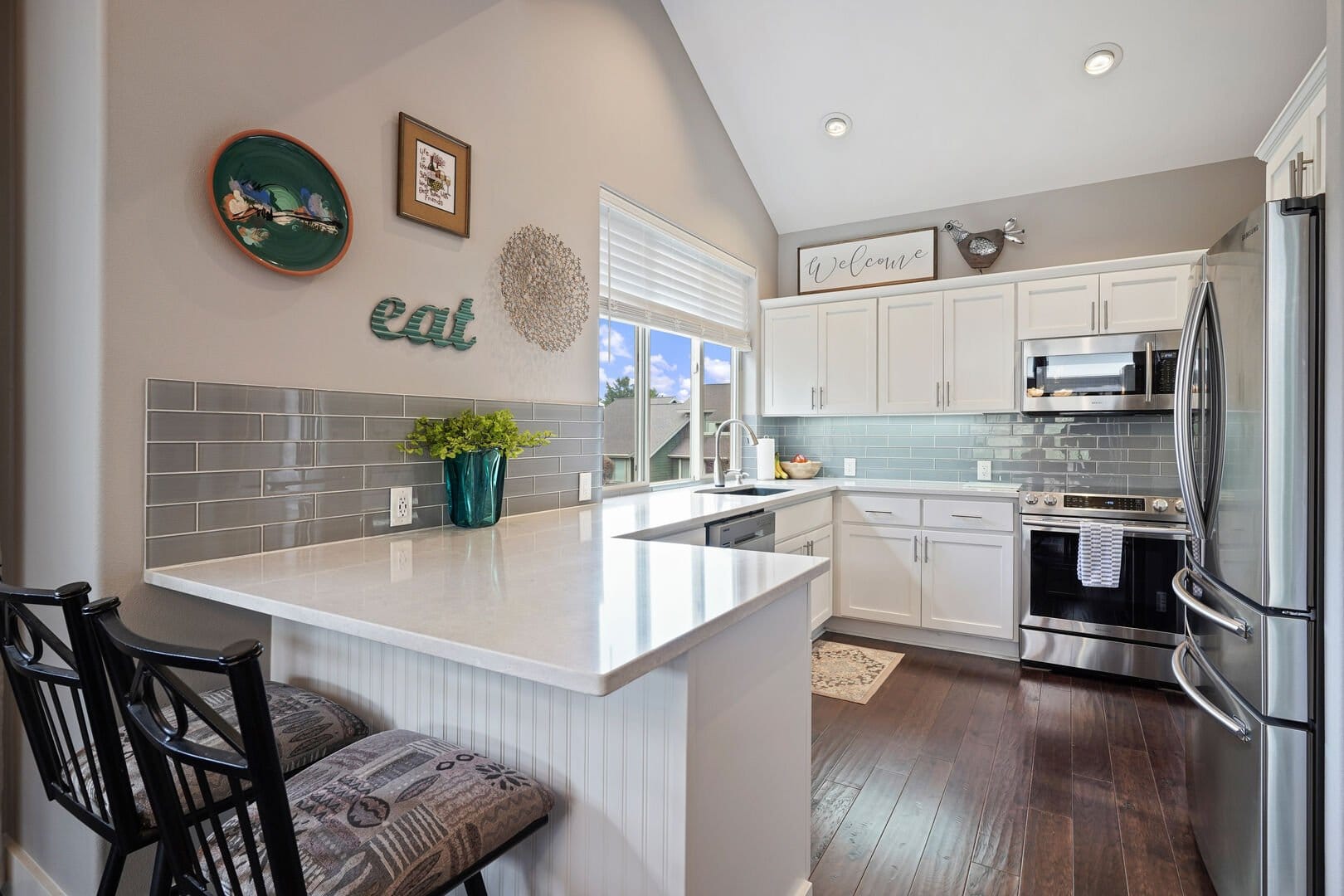 Modern kitchen with breakfast bar.