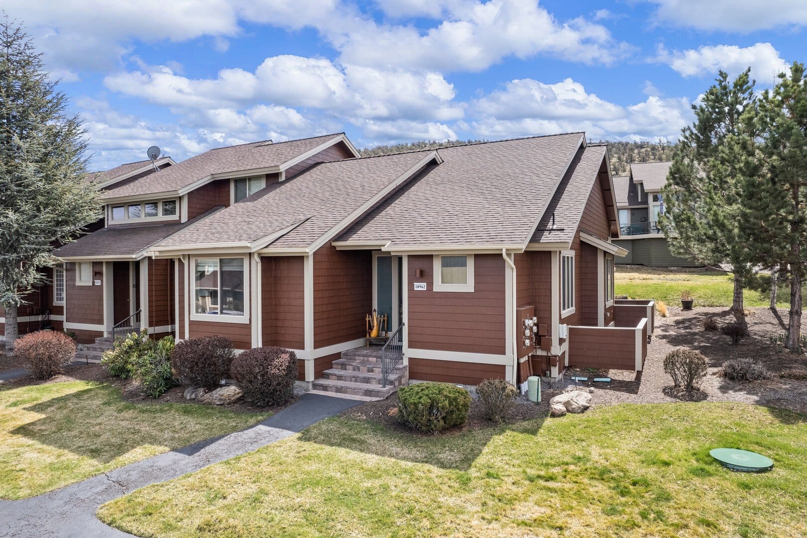 Suburban house with brown exterior.