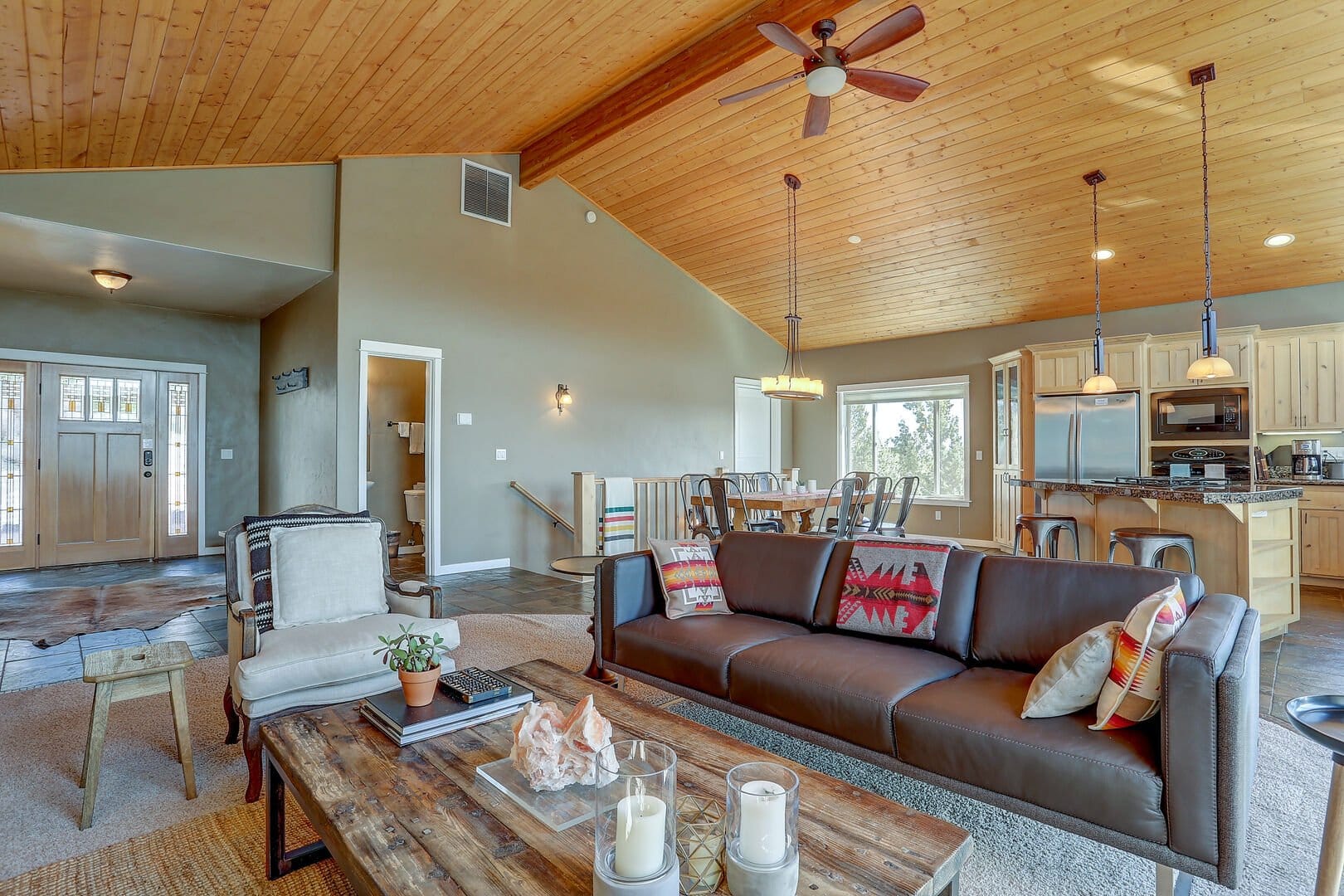 Open-concept living and dining area.