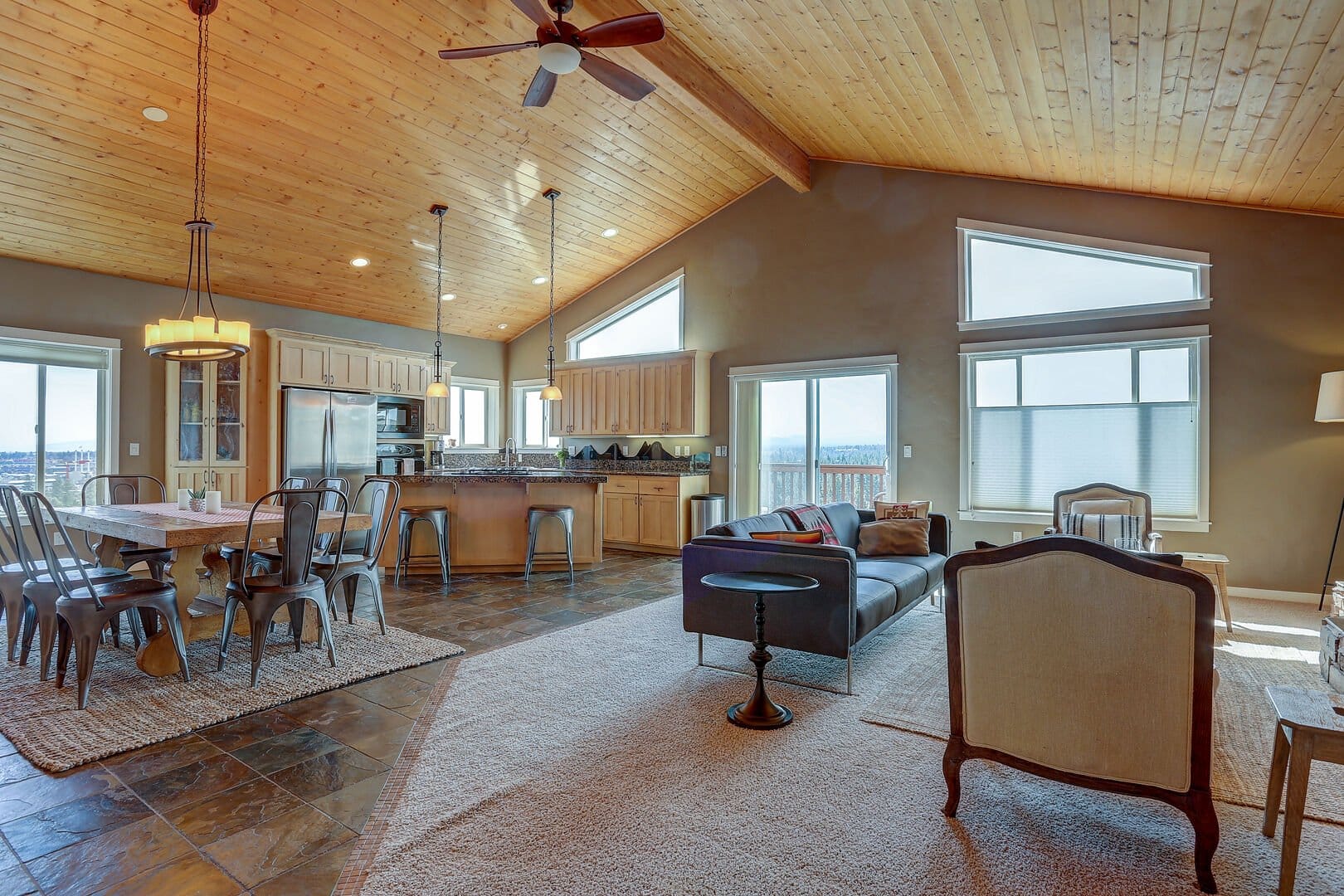 Spacious open-concept kitchen and living room.