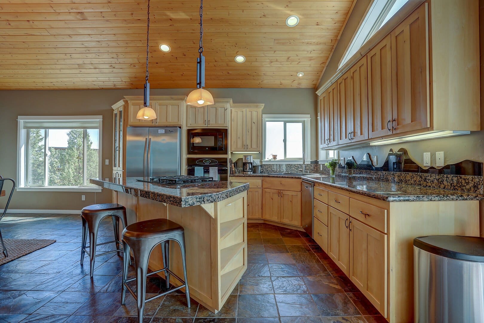 Modern kitchen with wooden cabinetry.