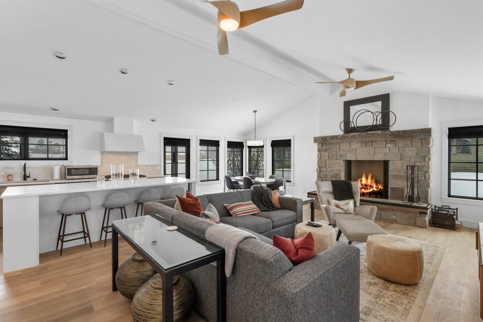 Modern open-concept living room kitchen.