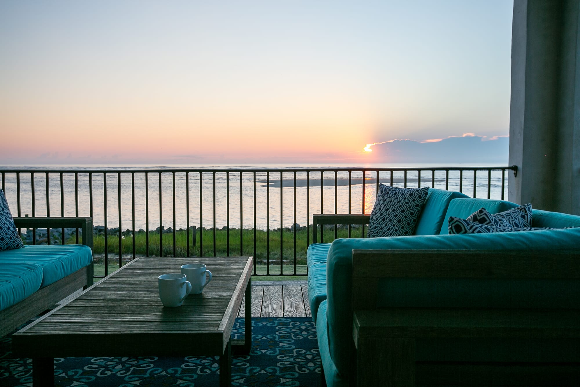 Balcony with ocean view sunset.