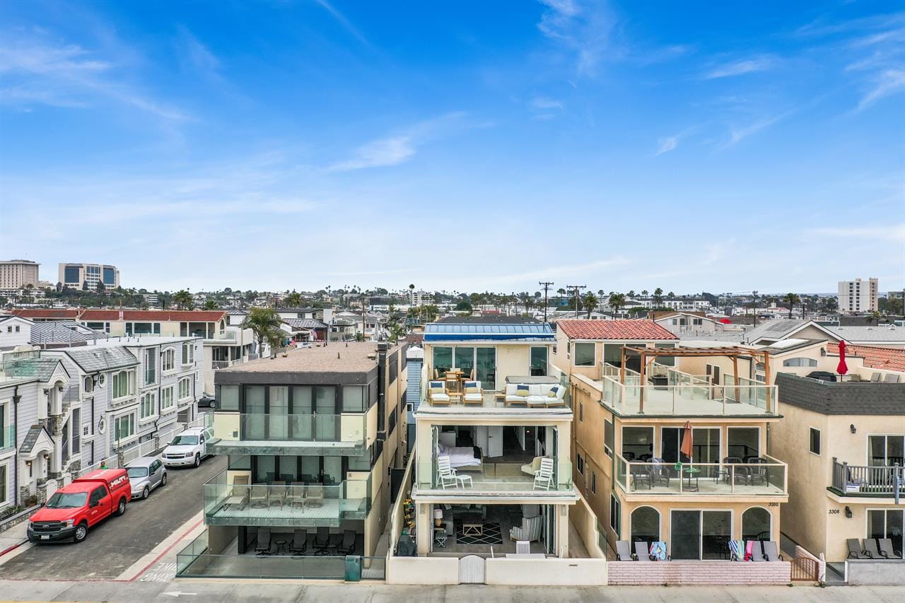 Rooftop patios on beach houses.